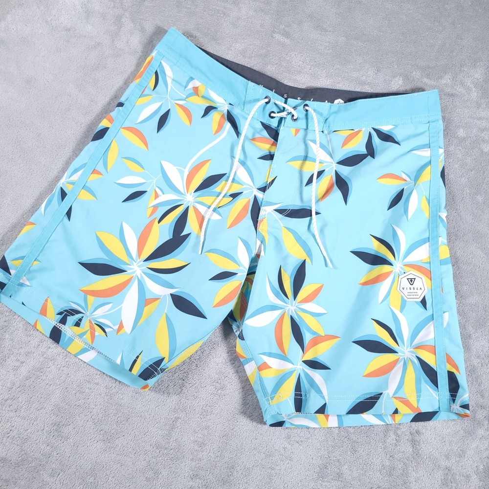 Vissla Board Shorts Mens 36 Blue Floral Upcycle Cocotex Stretch Swim Trunks